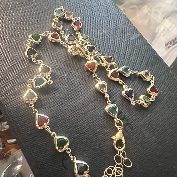 Gold Multi-Color Heart Charm Necklace - Picture 6 of 6